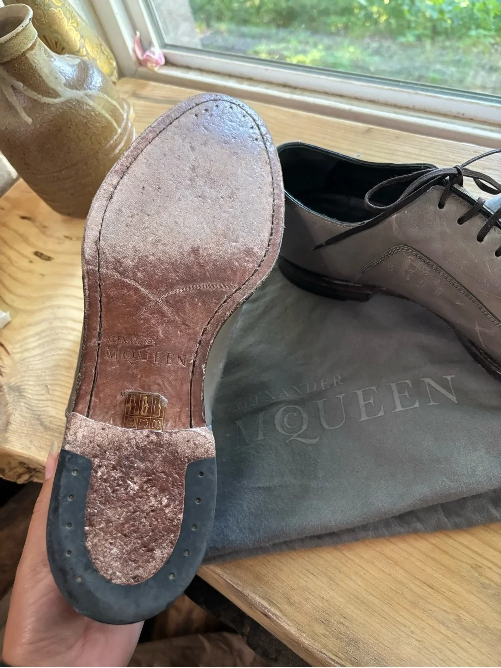 Alexander McQueen Men's Gray Leather Cap-Toe Derby Oxfords